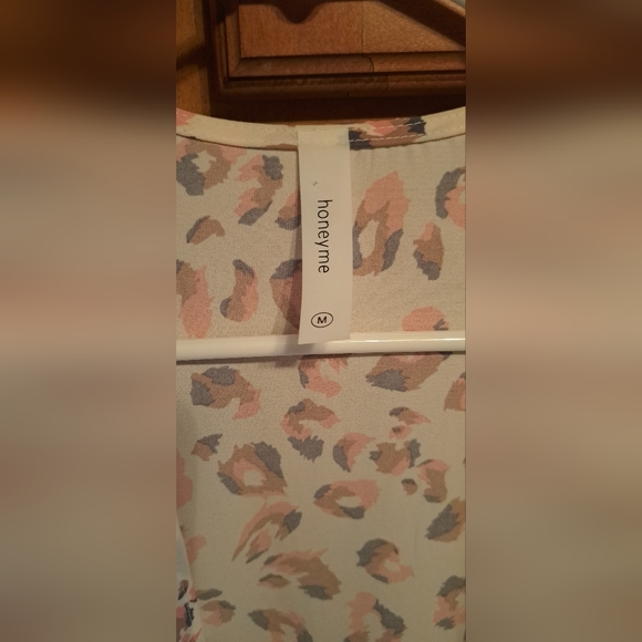 Ladies Beautiful Long HoneyMe Duster Ivory w/Pink Leopard Print Open Front MED - Picture 4 of 6